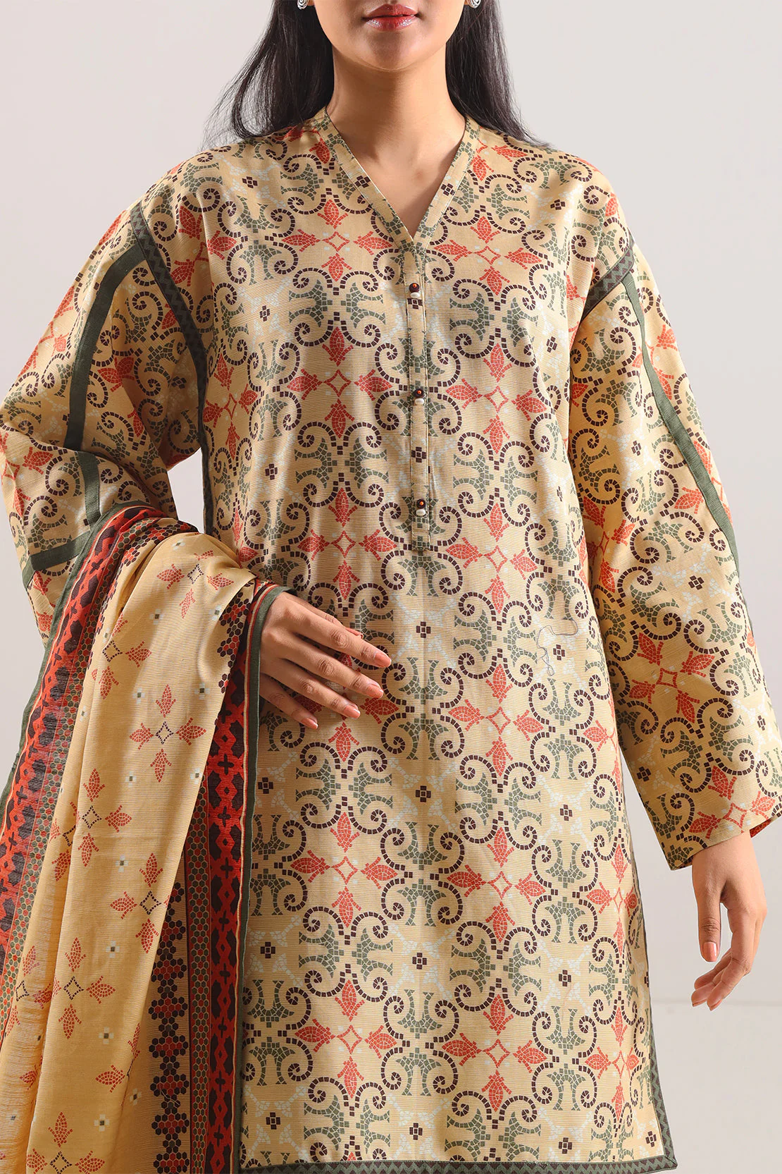 Unstitched Printed Cotton Khaddar 3 Piece - Image 2