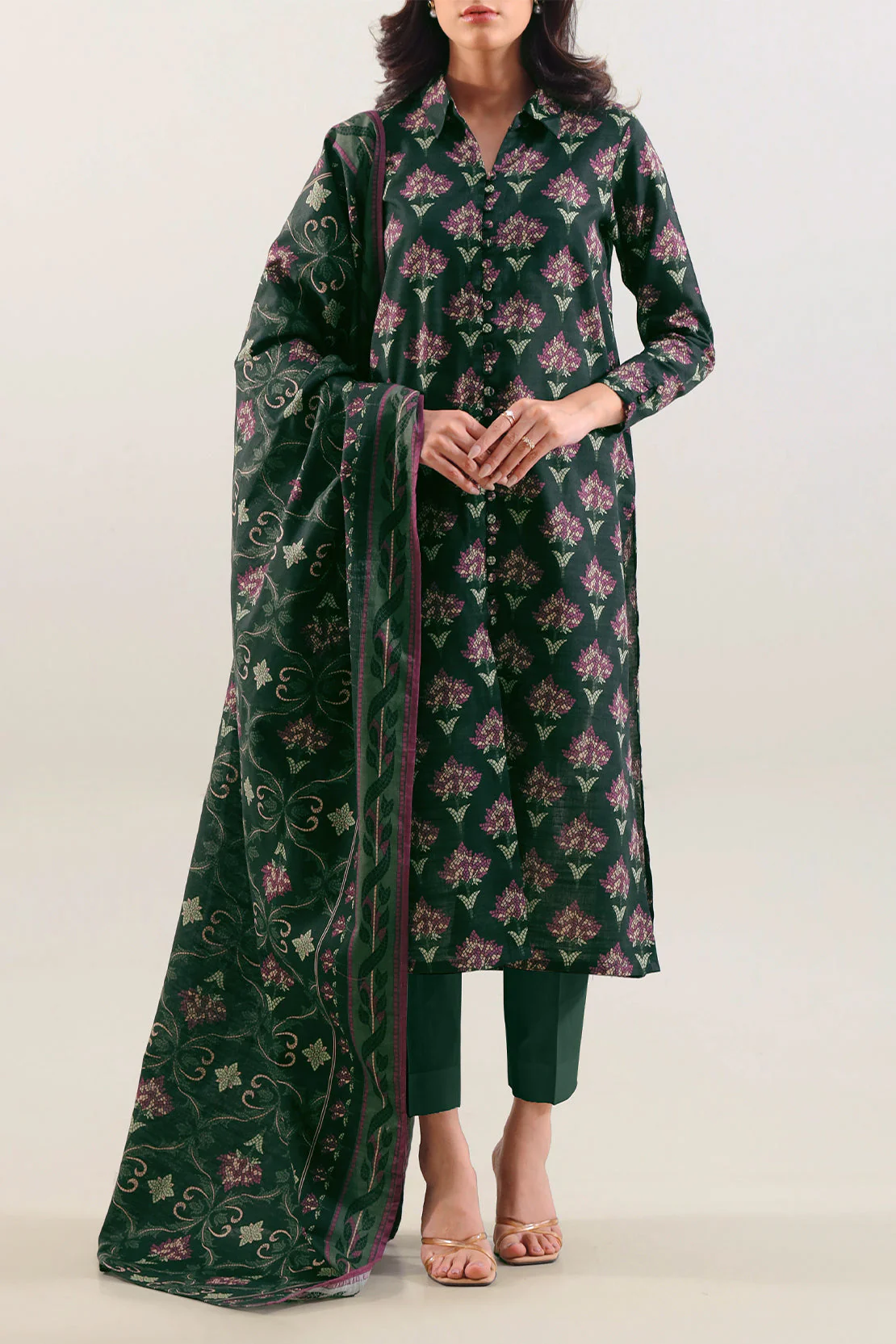 Unstitched Printed Cotton Khaddar 3 Piece - Image 2