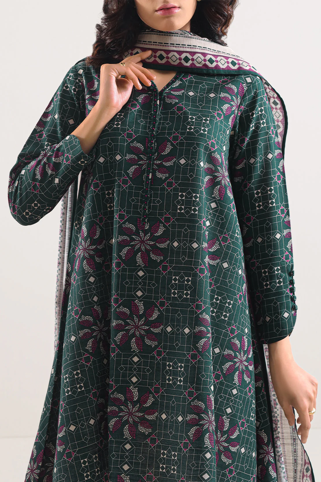 Unstitched Printed Cotton Khaddar 3 Piece - Image 3