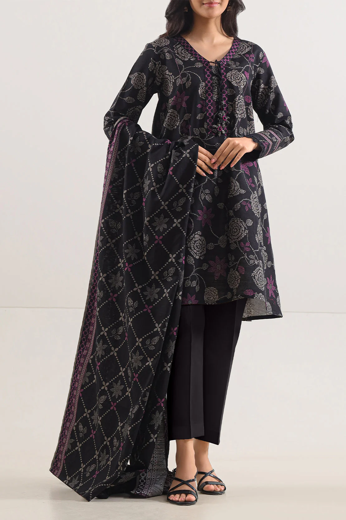 Unstitched Printed Cotton Khaddar 3 Piece