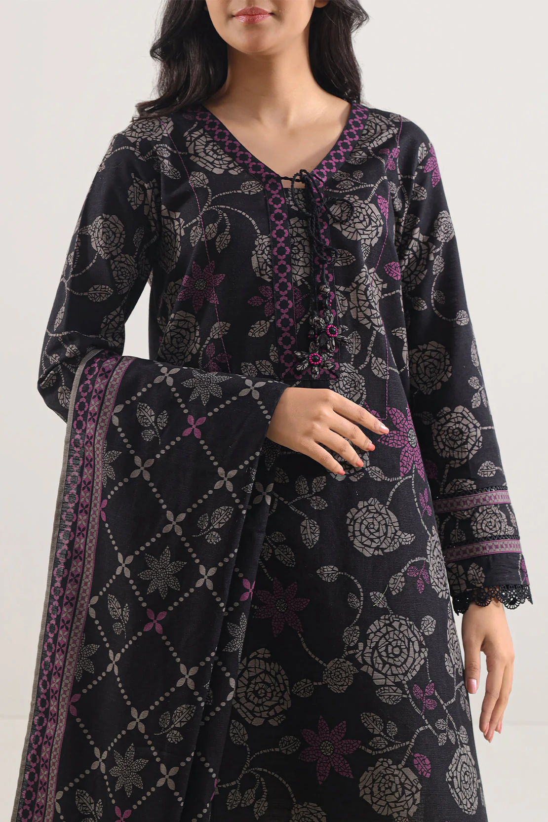 Unstitched Printed Cotton Khaddar 3 Piece - Image 2
