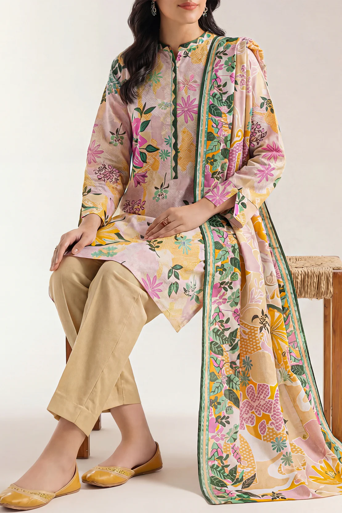 Unstitched Printed Cotton Khaddar 3 Piece