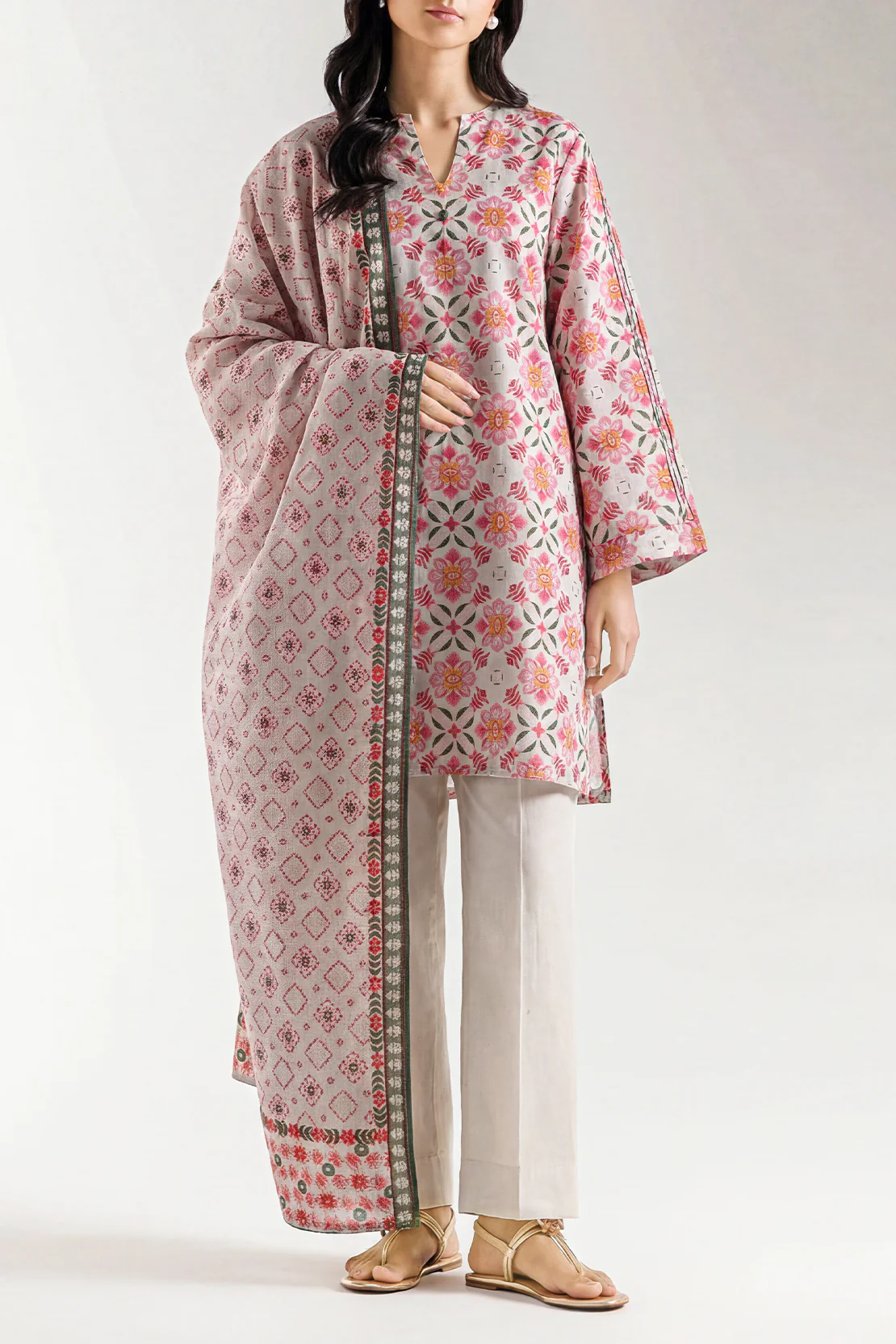Unstitched Printed Cotton Khaddar 3 Piece