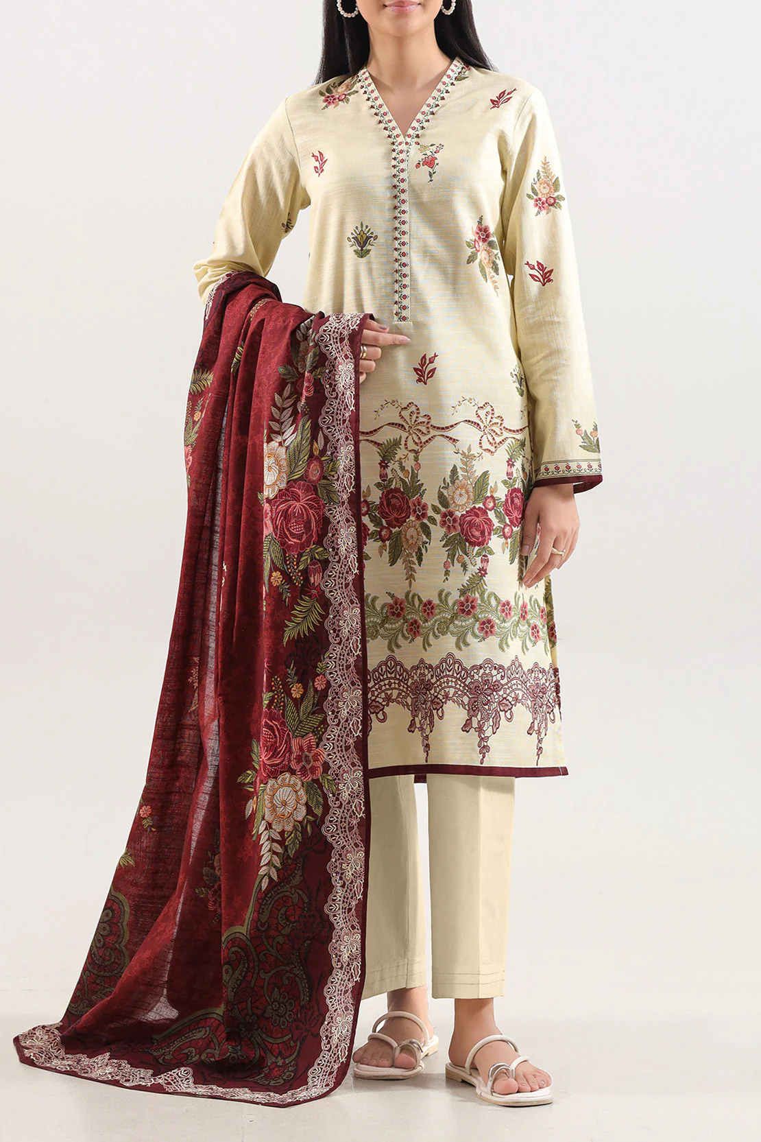 Unstitched Printed Warm Khaddar 3 Piece