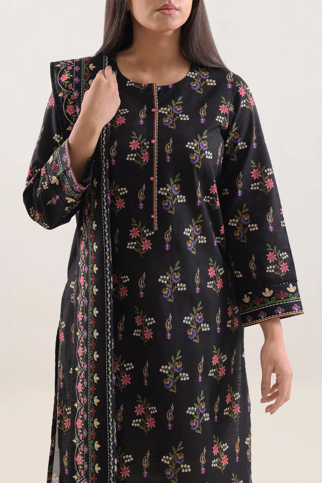 Unstitched Printed Cotton Khaddar 3 Piece - Image 2