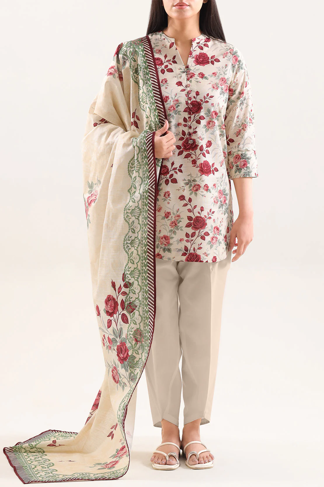 Unstitched Printed Cotton Khaddar 3 Piece