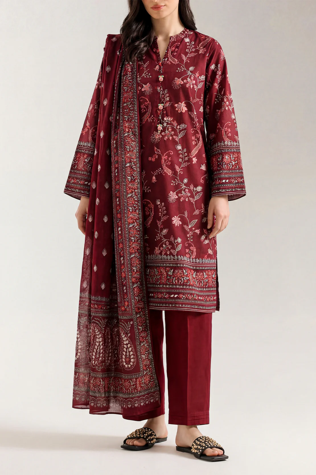 Unstitched Printed Cotton Khaddar 3 Piece - Image 3