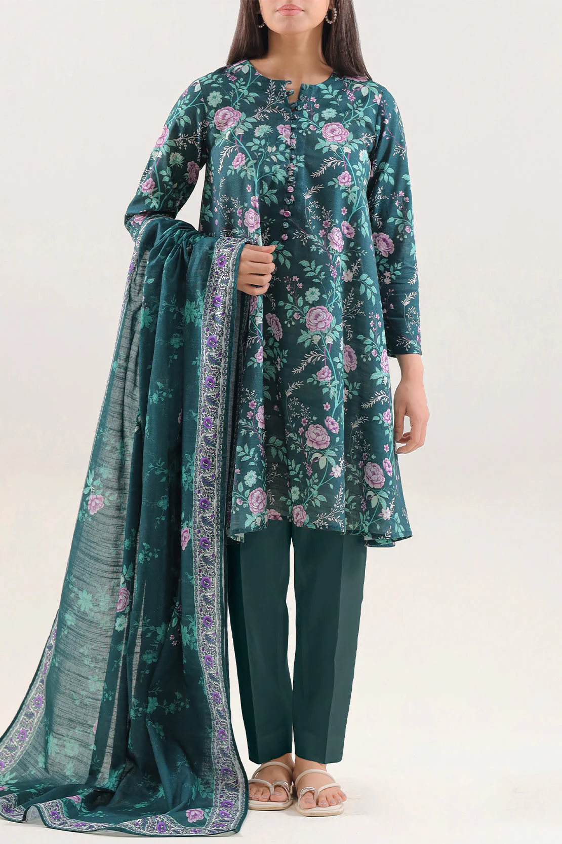 Unstitched Printed Cotton Khaddar 3 Piece