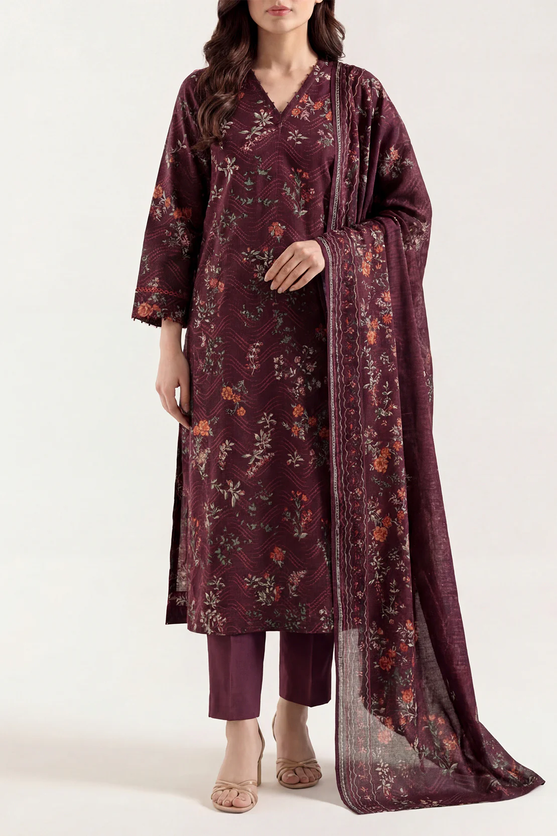 Unstitched Printed Warm Khaddar 3 Piece