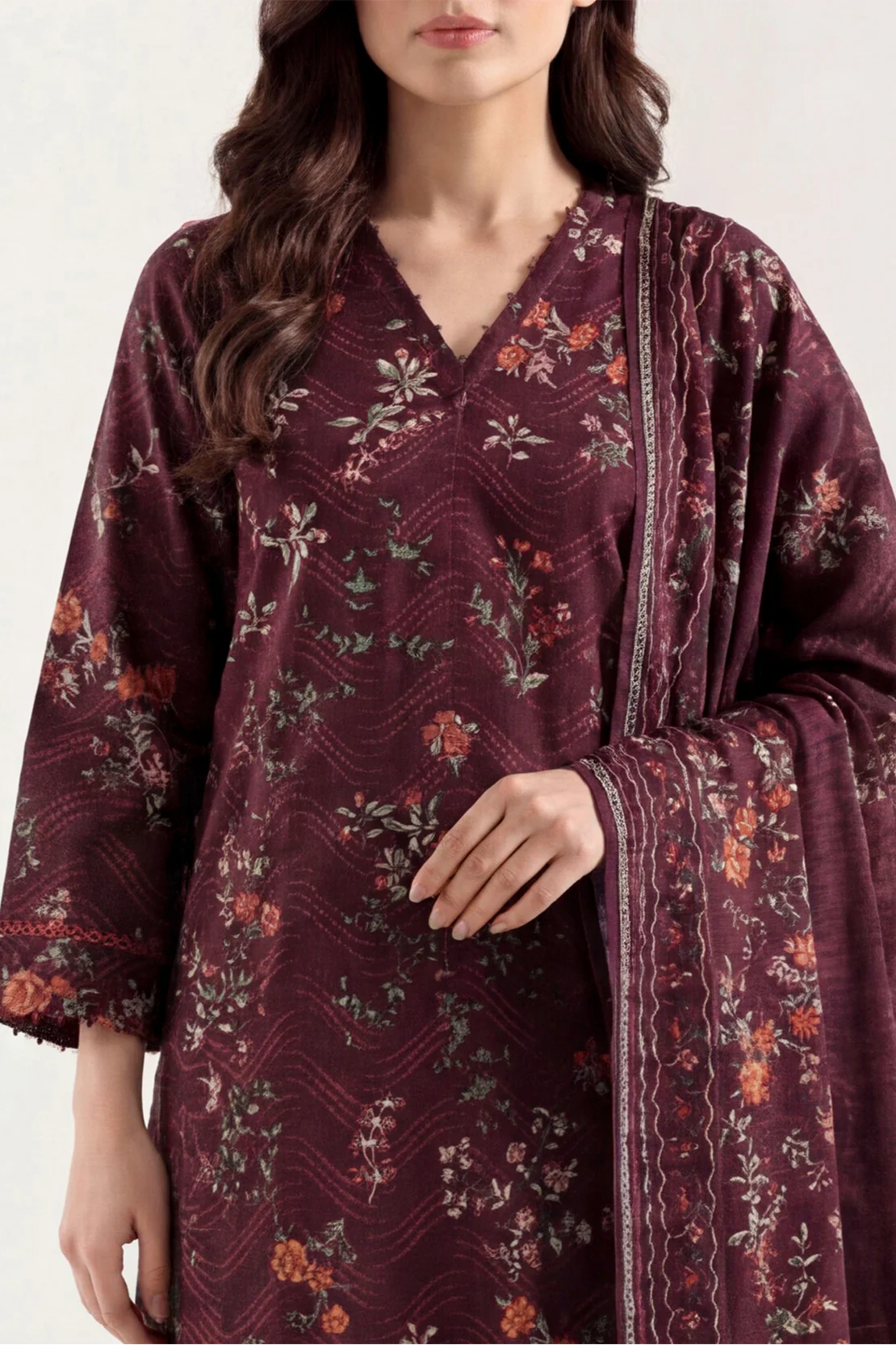 Unstitched Printed Warm Khaddar 3 Piece - Image 2