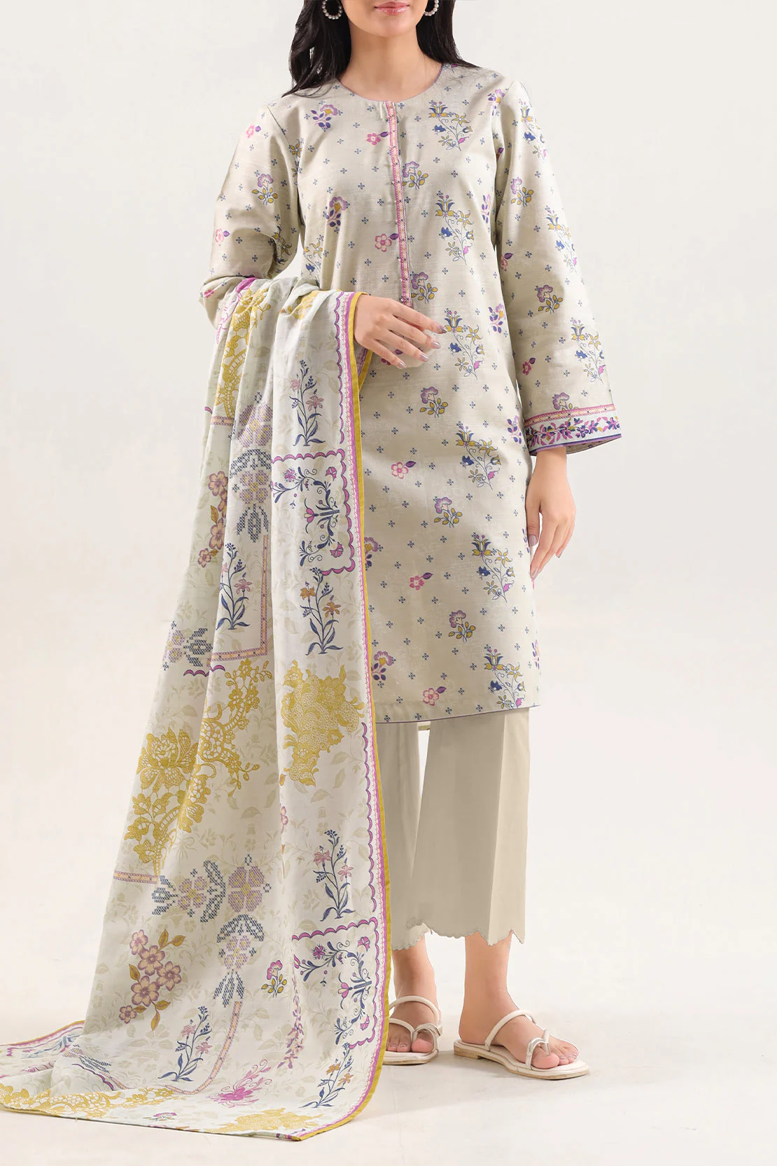 Unstitched Printed Cotton Khaddar 3 Piece