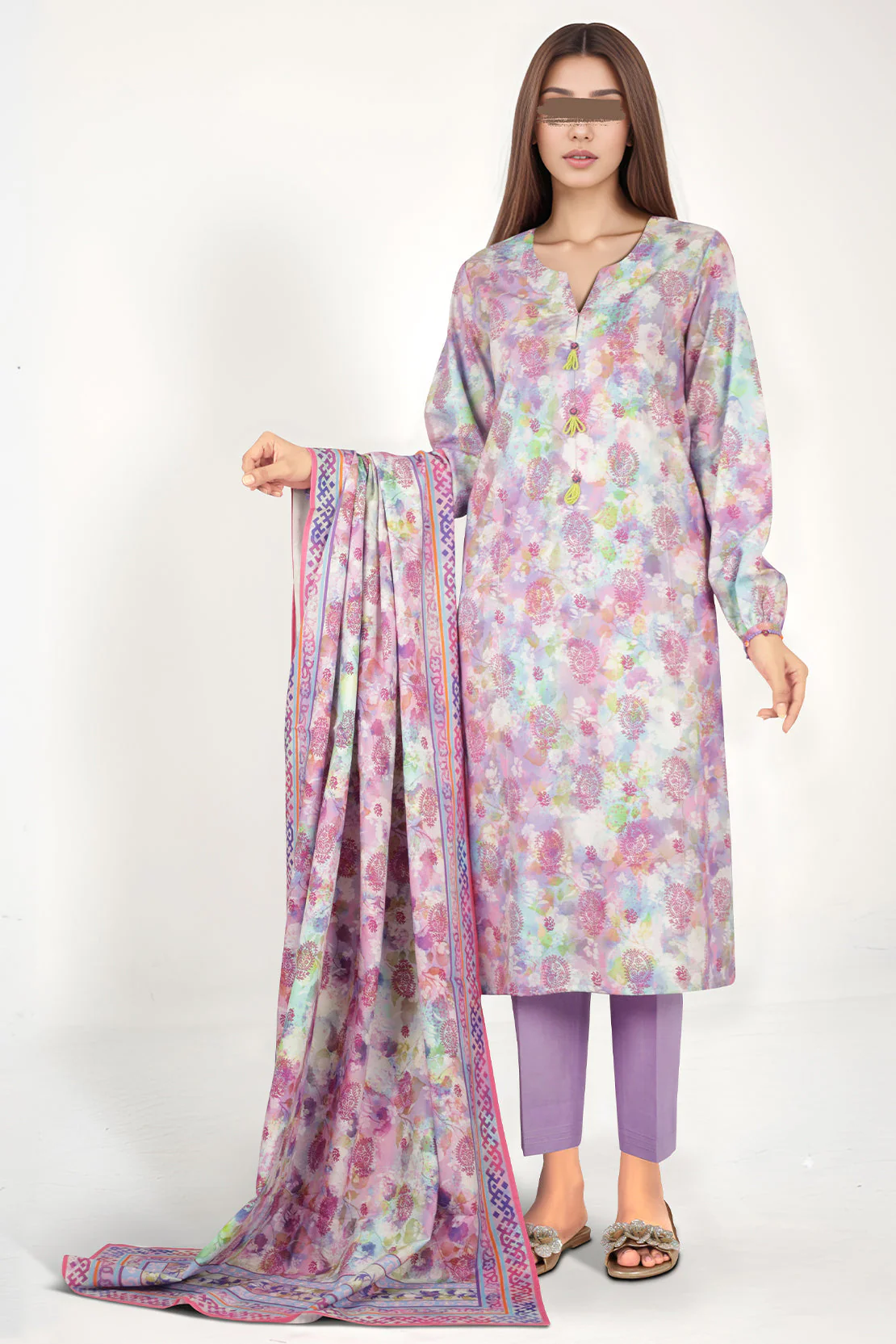 Unstitched Printed Cotton Viscose 3 Piece - Image 2