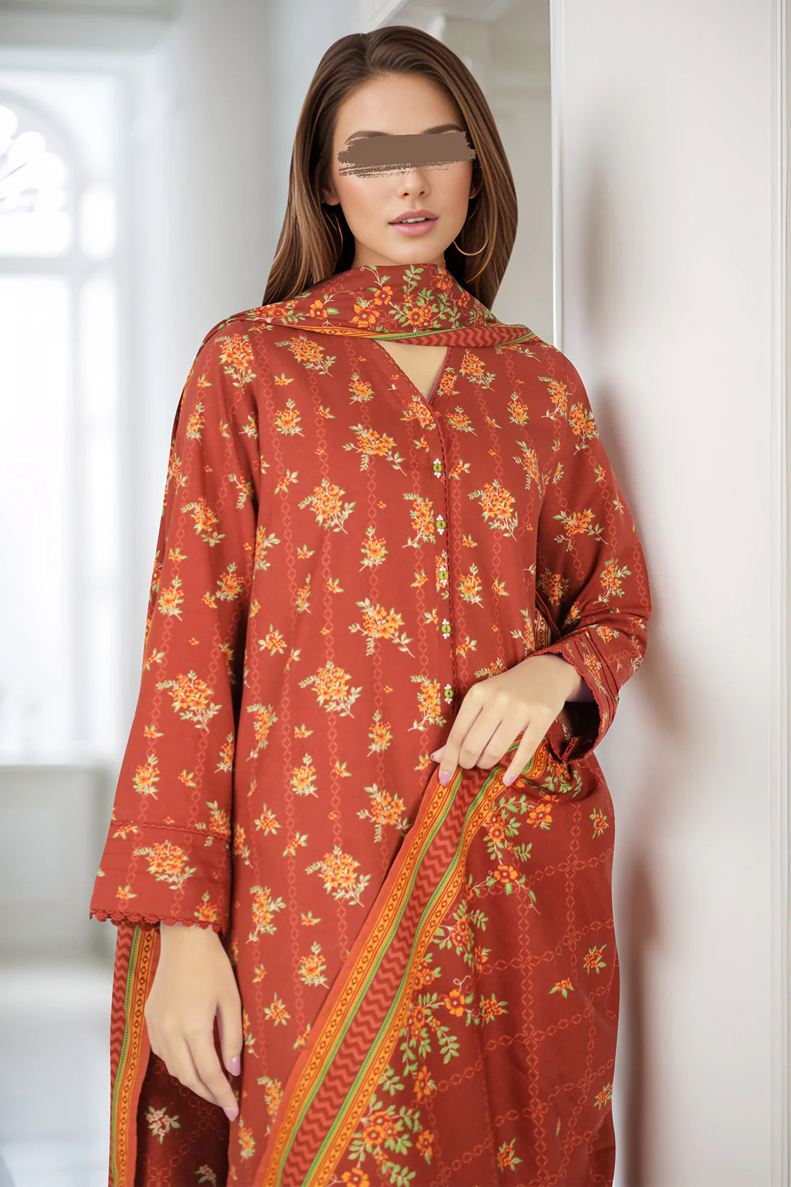 Unstitched Printed Cotton Viscose 3 Piece - Image 2