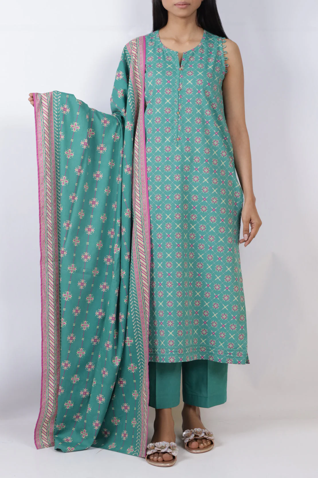 Unstitched Printed Cotton Viscose 3 Piece