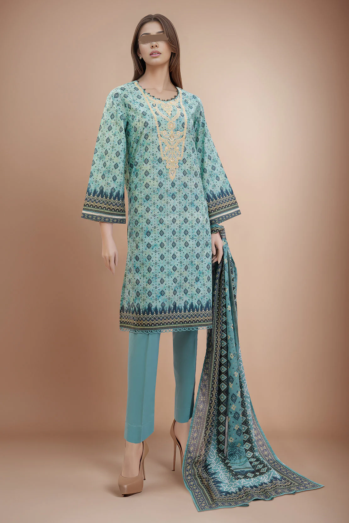 Unstitched Printed Emb Lawn 2 Piece (Shirt/Dupatta)