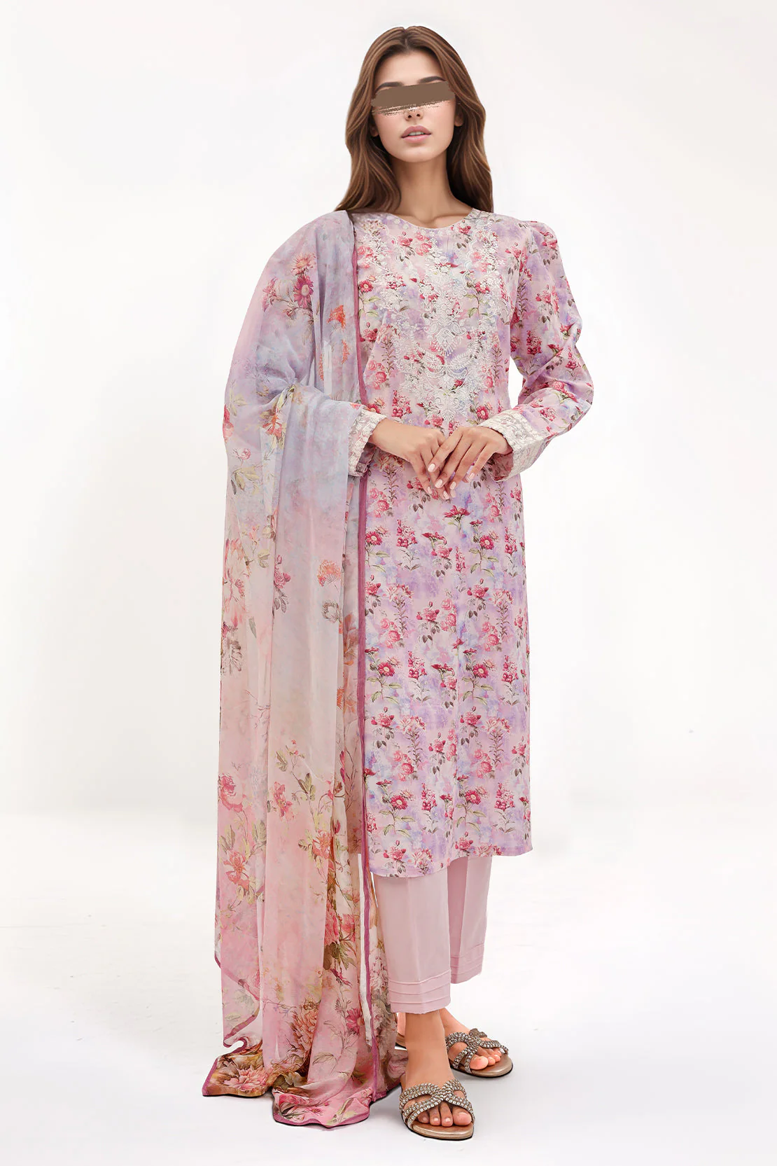 Printed Embroidered Lawn Stitched 3 Piece - Image 2