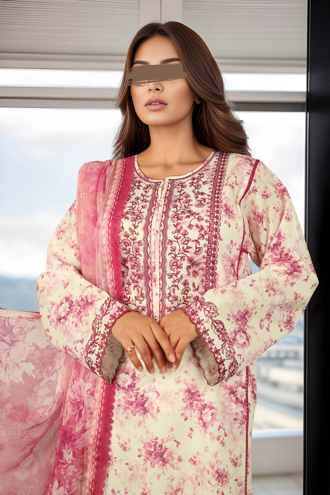 Unstitched Printed Embroidered Lawn 3 Piece - Image 3
