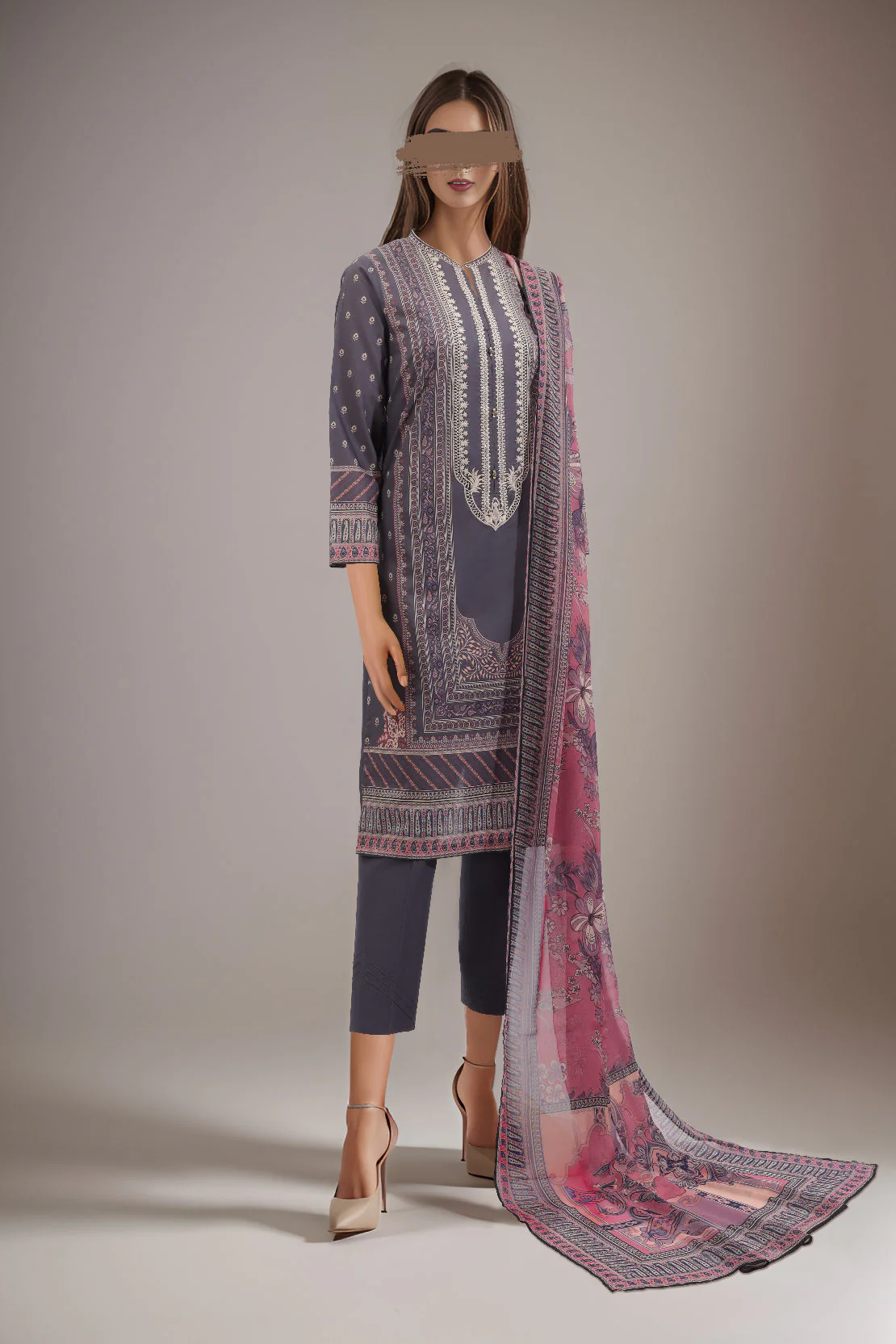Unstitched Printed Emb Lawn 3 Piece With Chiffon Dupatta