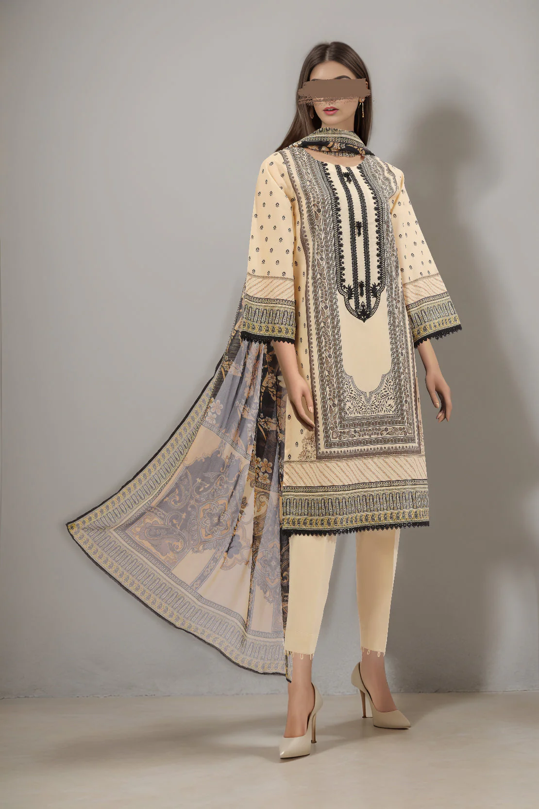 Unstitched Printed Emb Lawn 3 Piece With Chiffon Dupatta