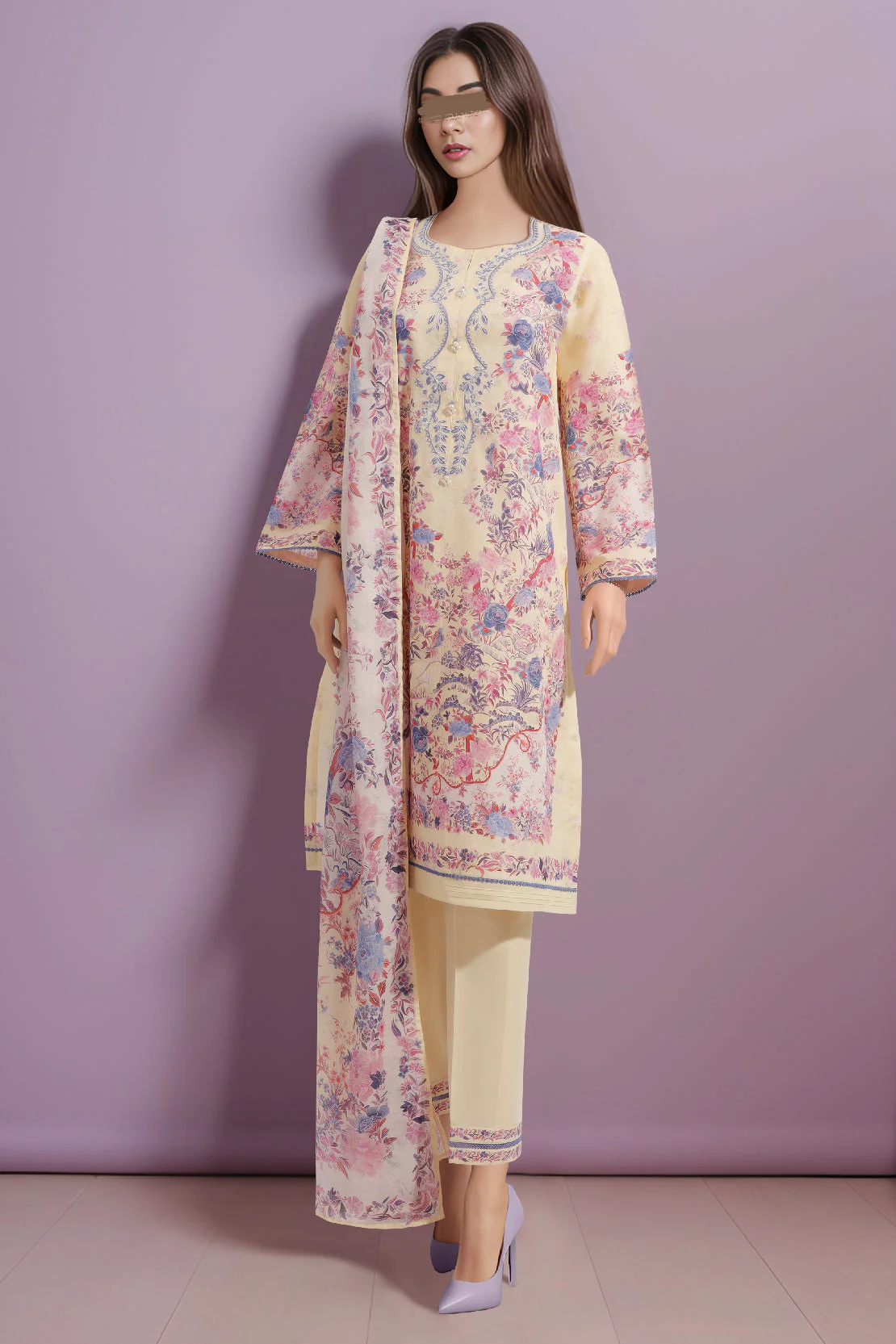 Unstitched Printed Emb Lawn 3 Piece With Cotton Net Dupatta