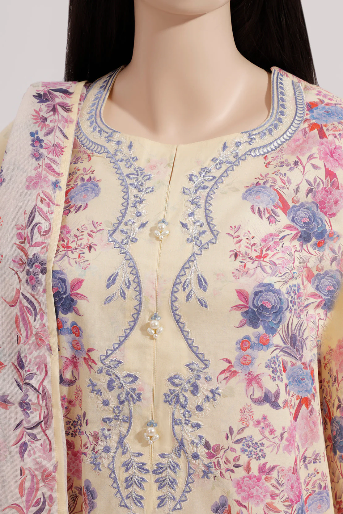 Unstitched Printed Emb Lawn 3 Piece With Cotton Net Dupatta - Image 3