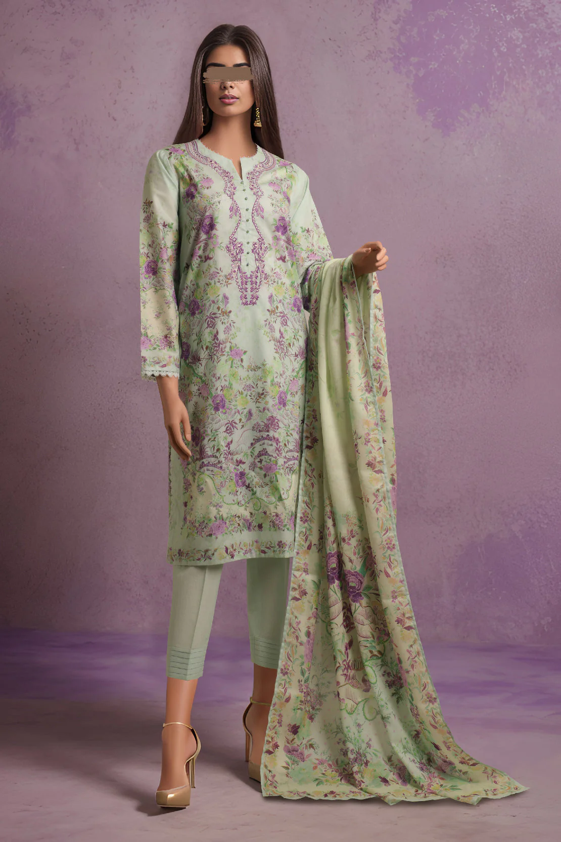 Unstitched Printed Emb Lawn 3 Piece With Cotton Net Dupatta