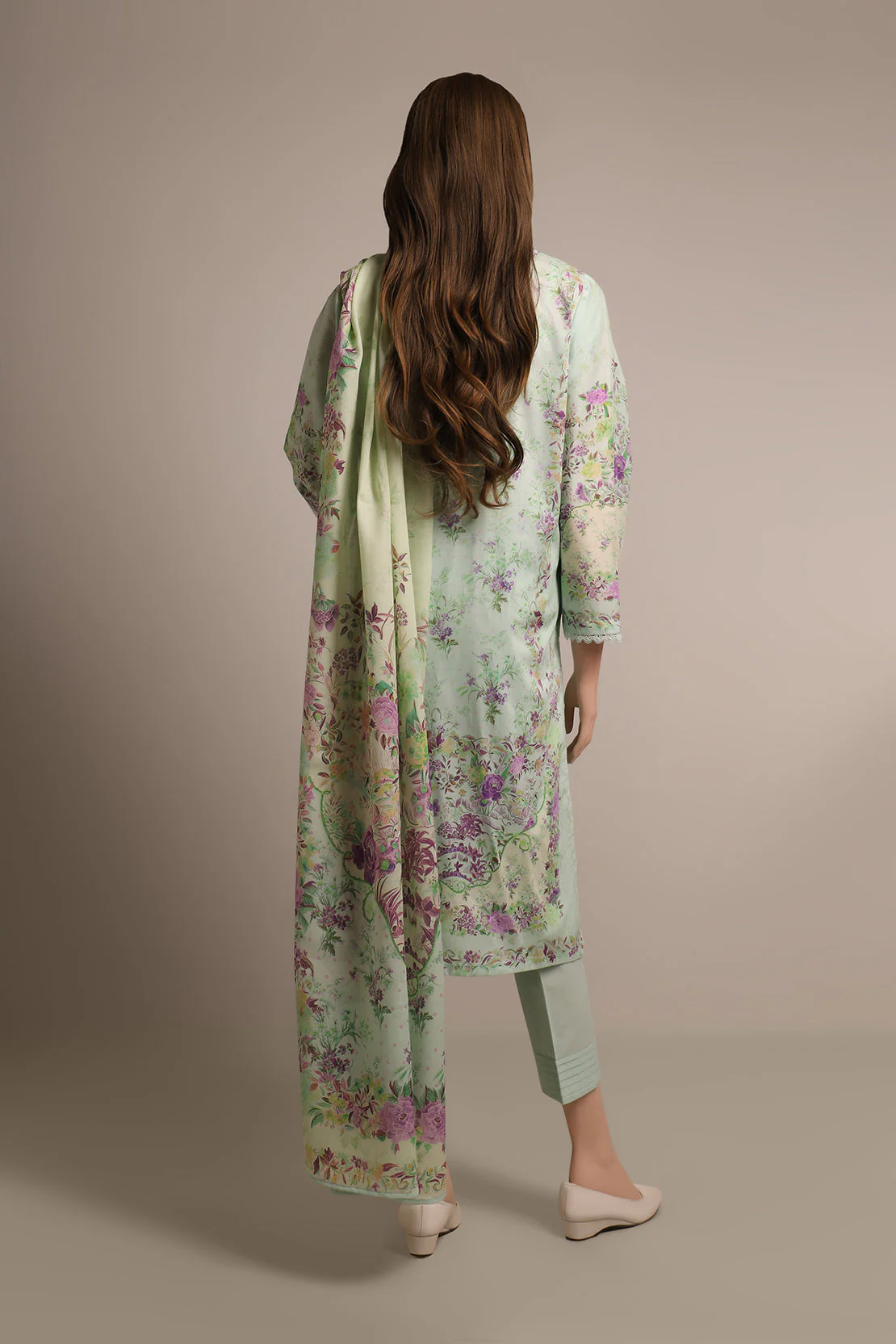 Unstitched Printed Emb Lawn 3 Piece With Cotton Net Dupatta - Image 2