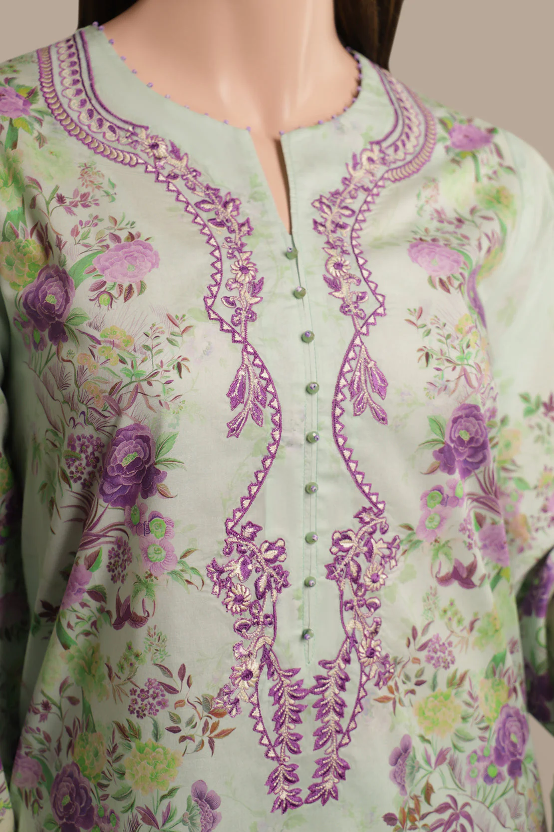 Unstitched Printed Emb Lawn 3 Piece With Cotton Net Dupatta - Image 3