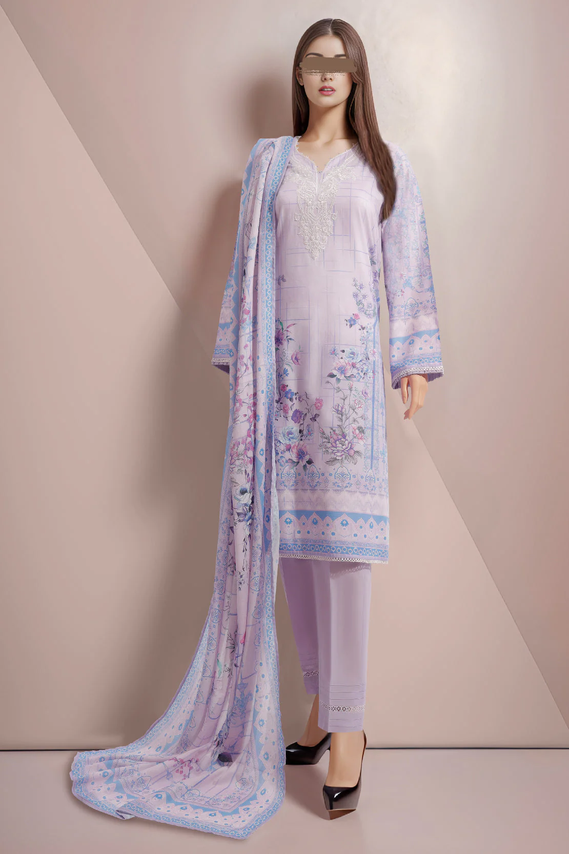Unstitched Printed Emb Lawn 3 Piece With Cotton Net Dupatta