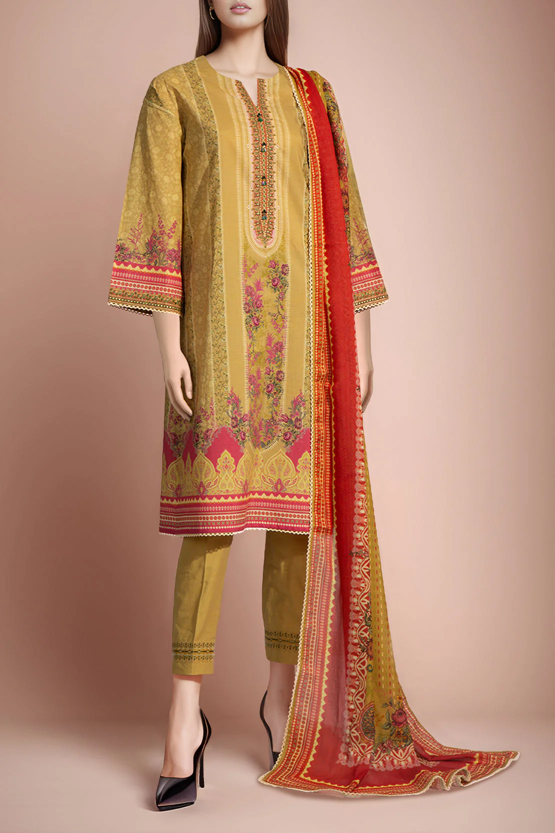 Unstitched Printed Embroidered Lawn 3 Piece - Image 2