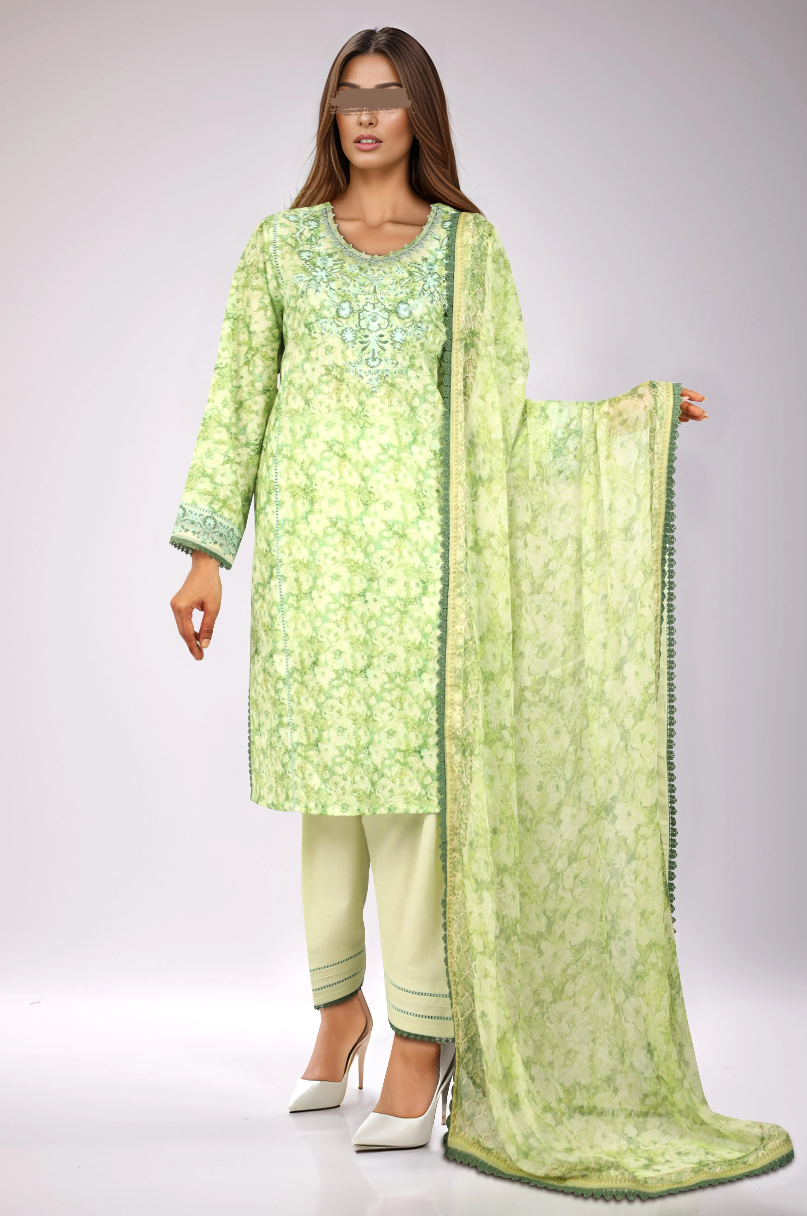 Unstitched Printed Emb Lawn Shirt