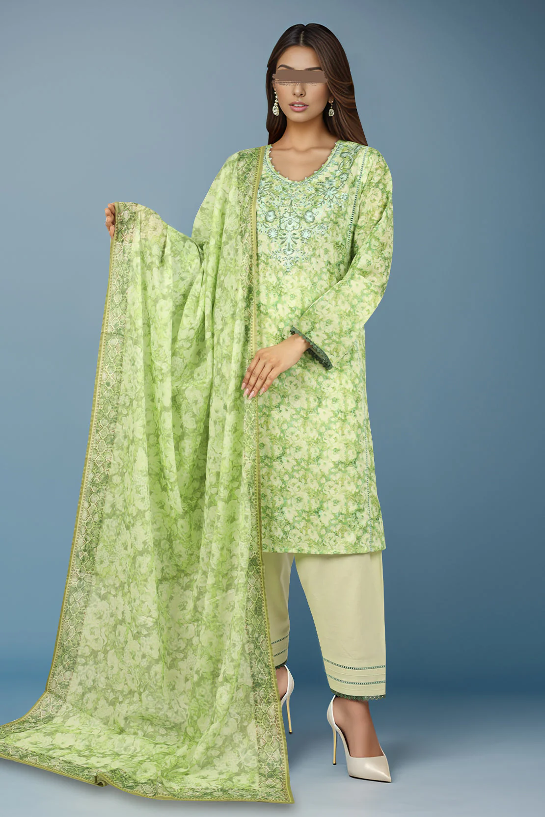 Unstitched Printed Emb Lawn Shirt - Image 2