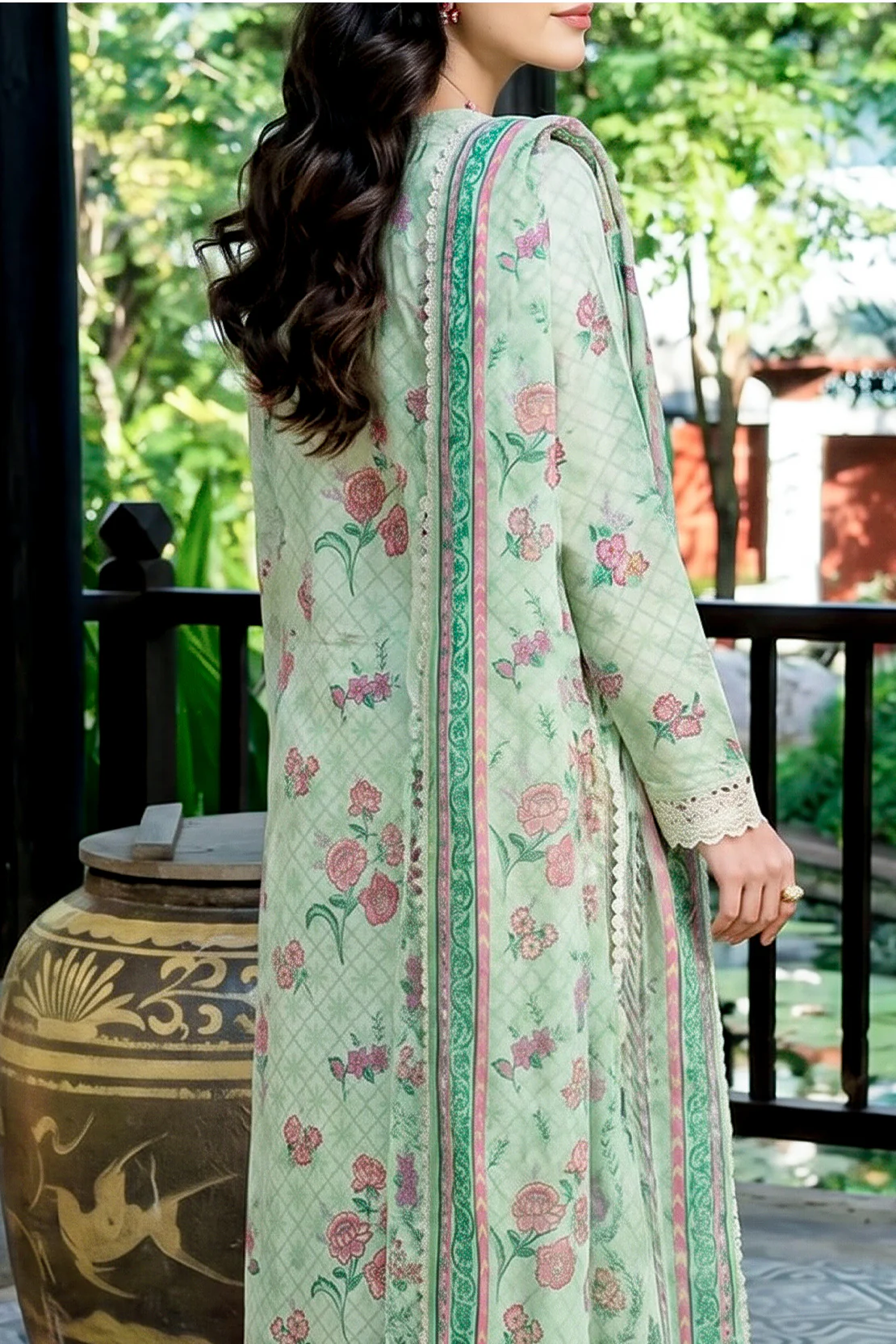 Unstitched Printed Embroidered Arabic Lawn 3 Piece - Image 4