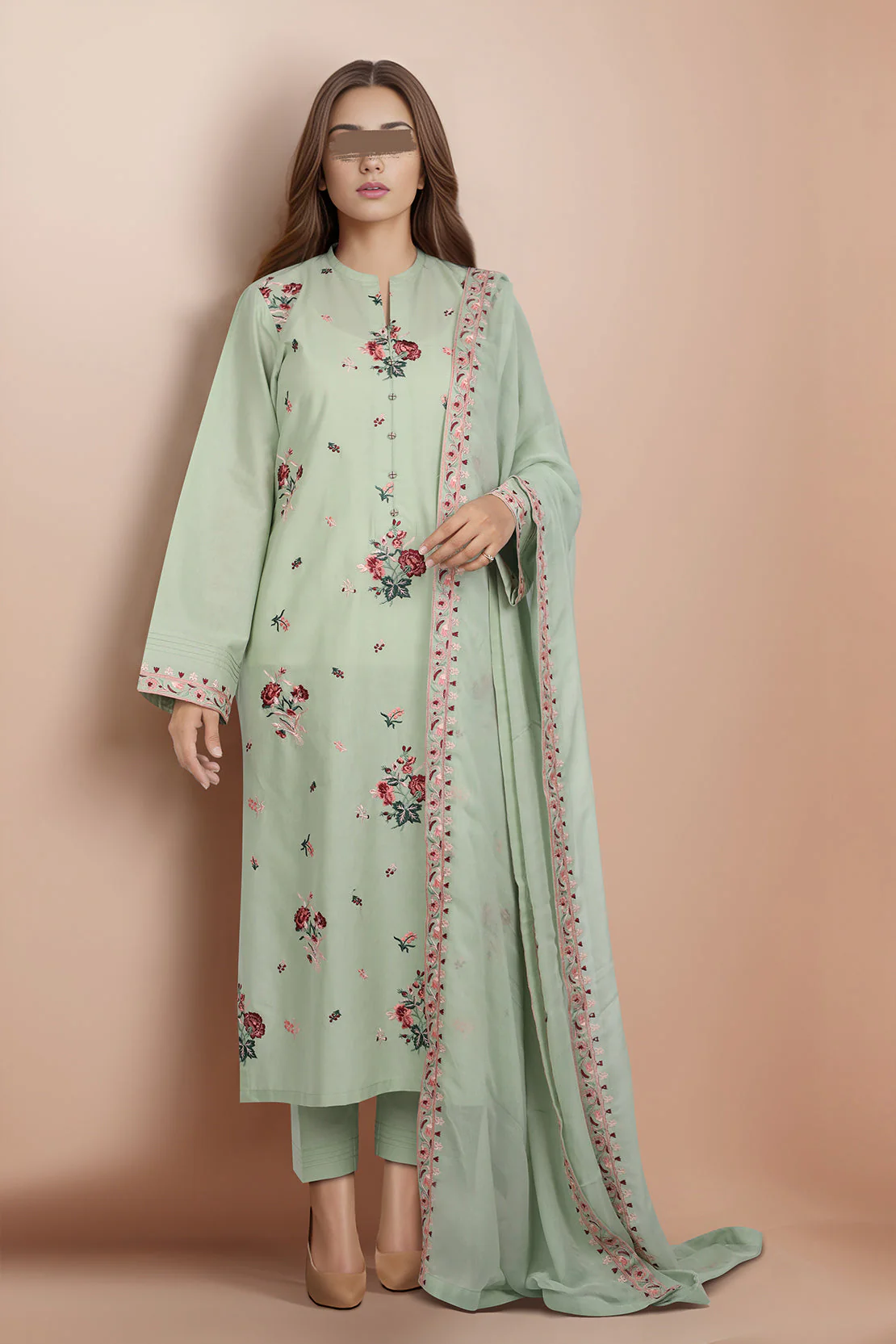 Unstitched Printed Embroidered Cambric 3 Piece with Chiffon Dupatta - Image 2