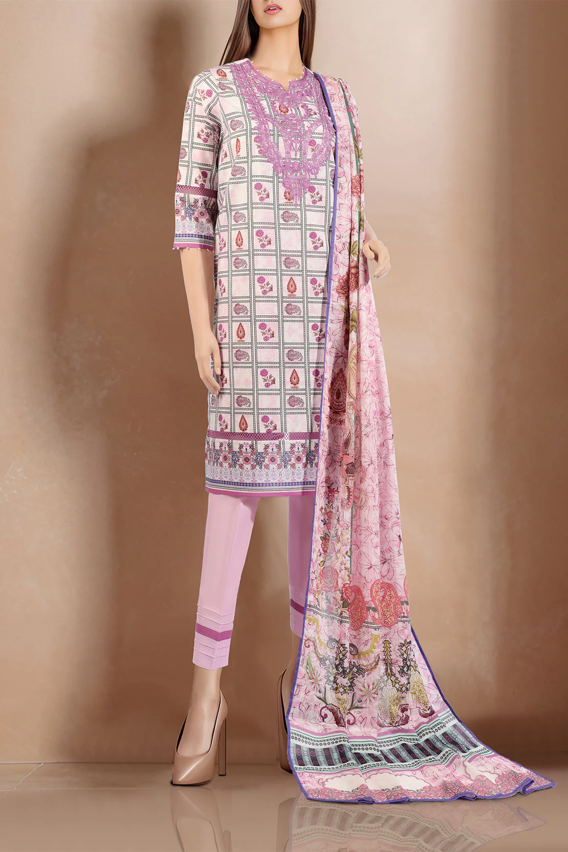 Unstitched Printed Embroidered Cotton Filament Shirt
