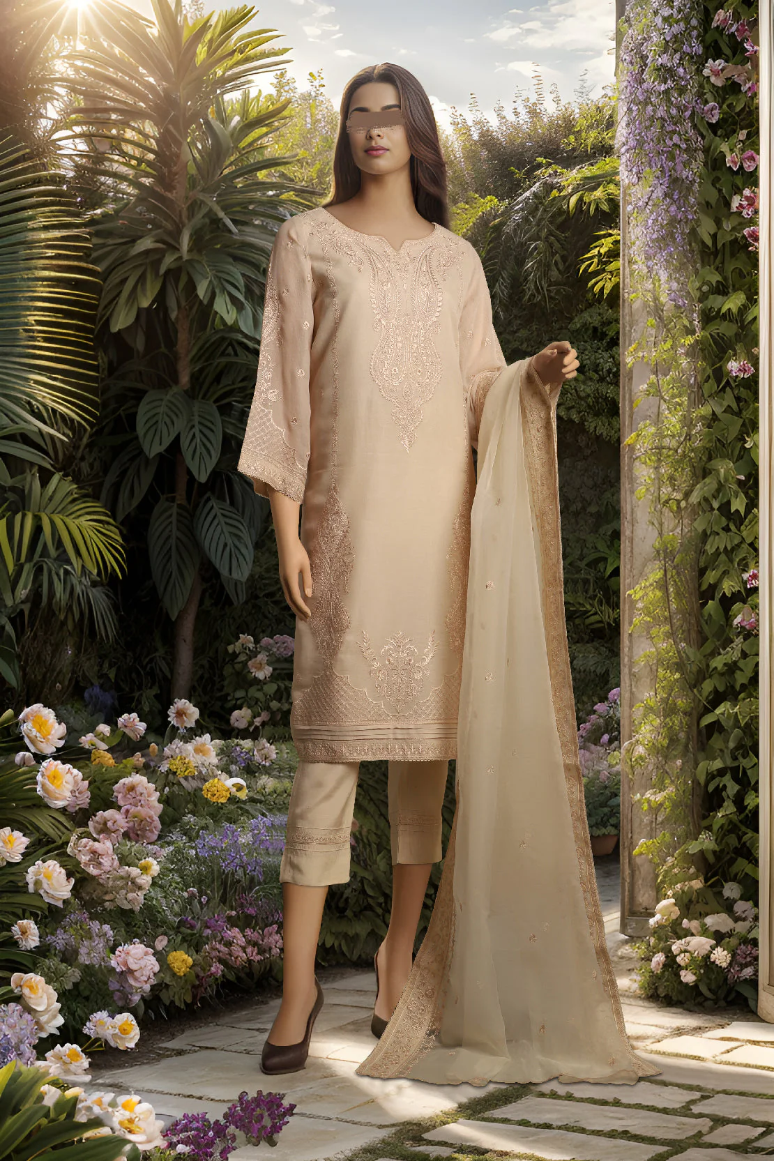 Unstitched Printed Embroidered Cotton Net 3 Piece