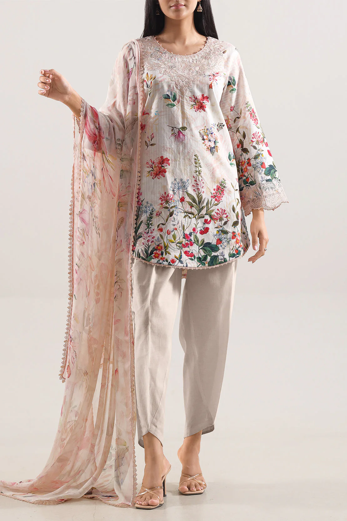 Unstitched Printed Embroidered Cotton Tencel 3 Piece With Chiffon Dupatta