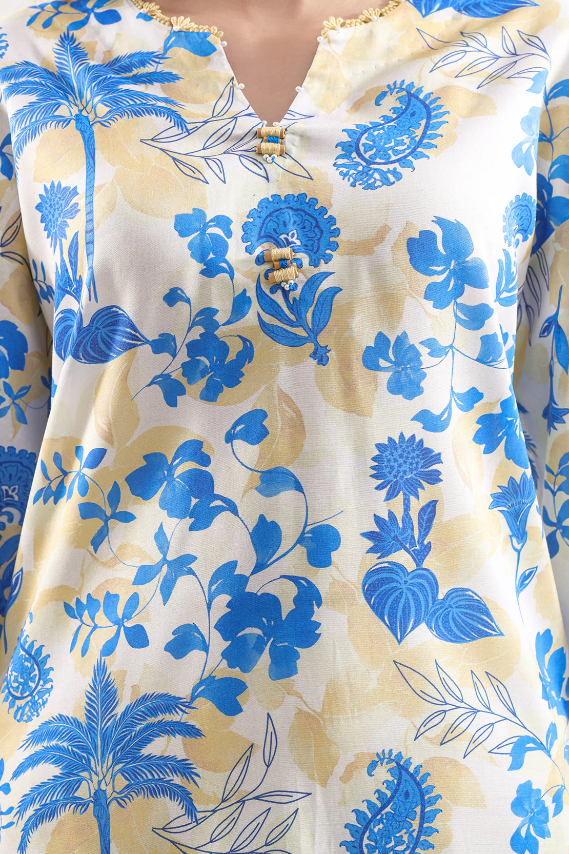 Unstitched Printed Embroidered Cotton Tencel 3 Piece With Chiffon Dupatta - Image 4