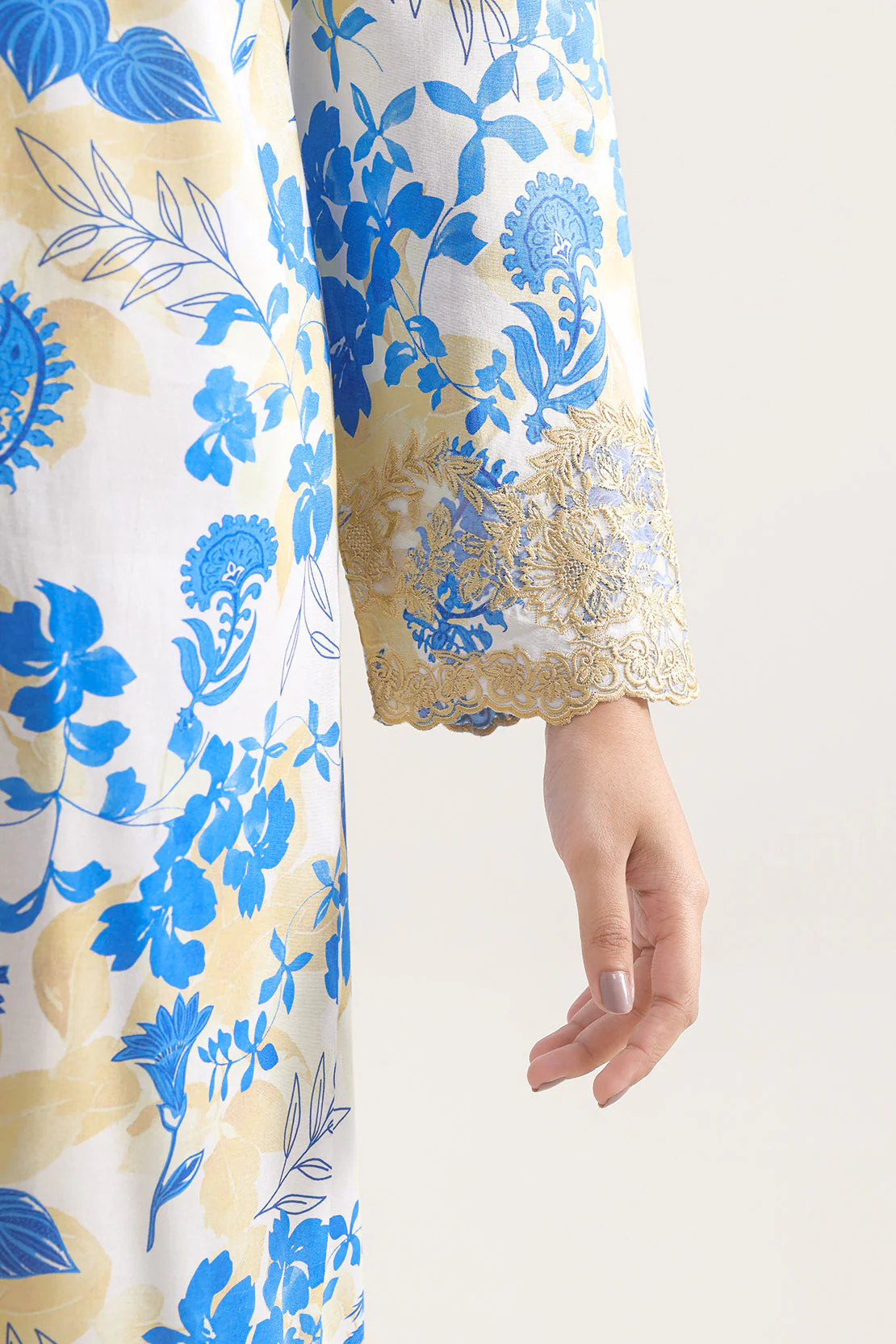 Unstitched Printed Embroidered Cotton Tencel 3 Piece With Chiffon Dupatta - Image 5