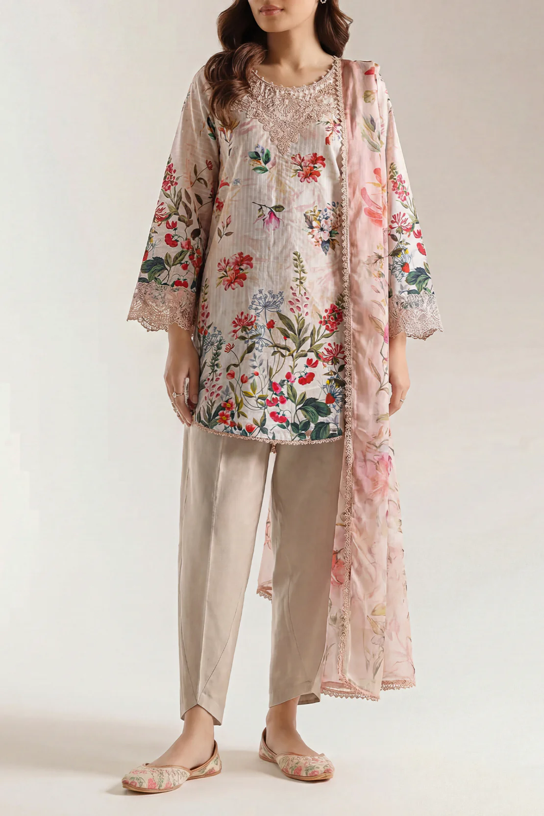 Unstitched Printed Embroidered Cotton Tencel 3 Piece - Image 2
