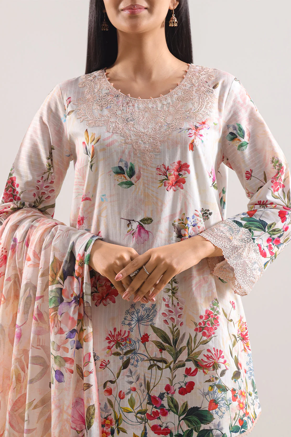 Unstitched Printed Embroidered Cotton Tencel 3 Piece - Image 3