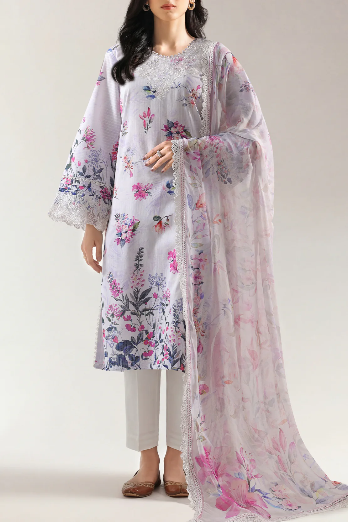 Unstitched Printed Embroidered Cotton Tencel 3 Piece