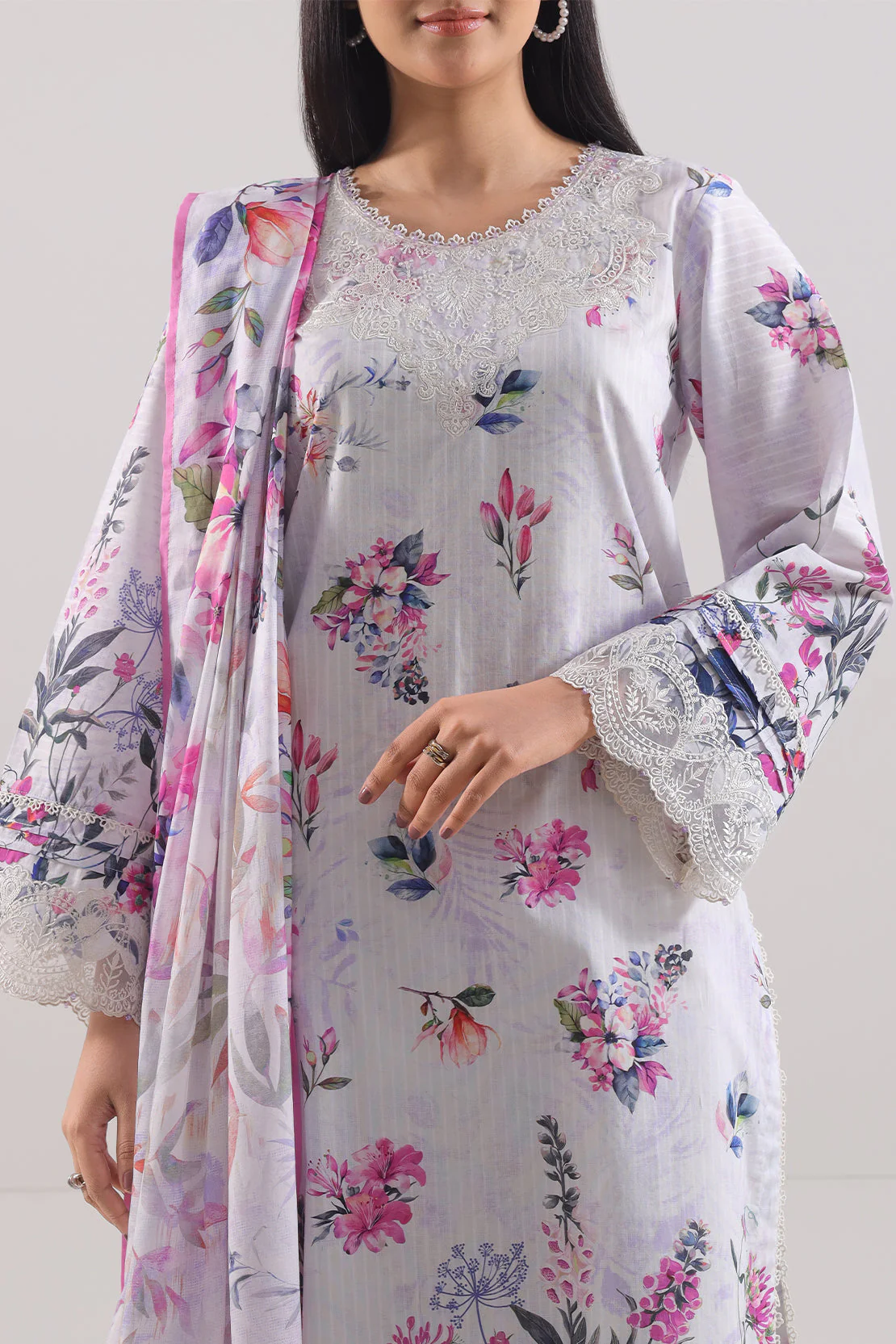 Unstitched Printed Embroidered Cotton Tencel 3 Piece - Image 2