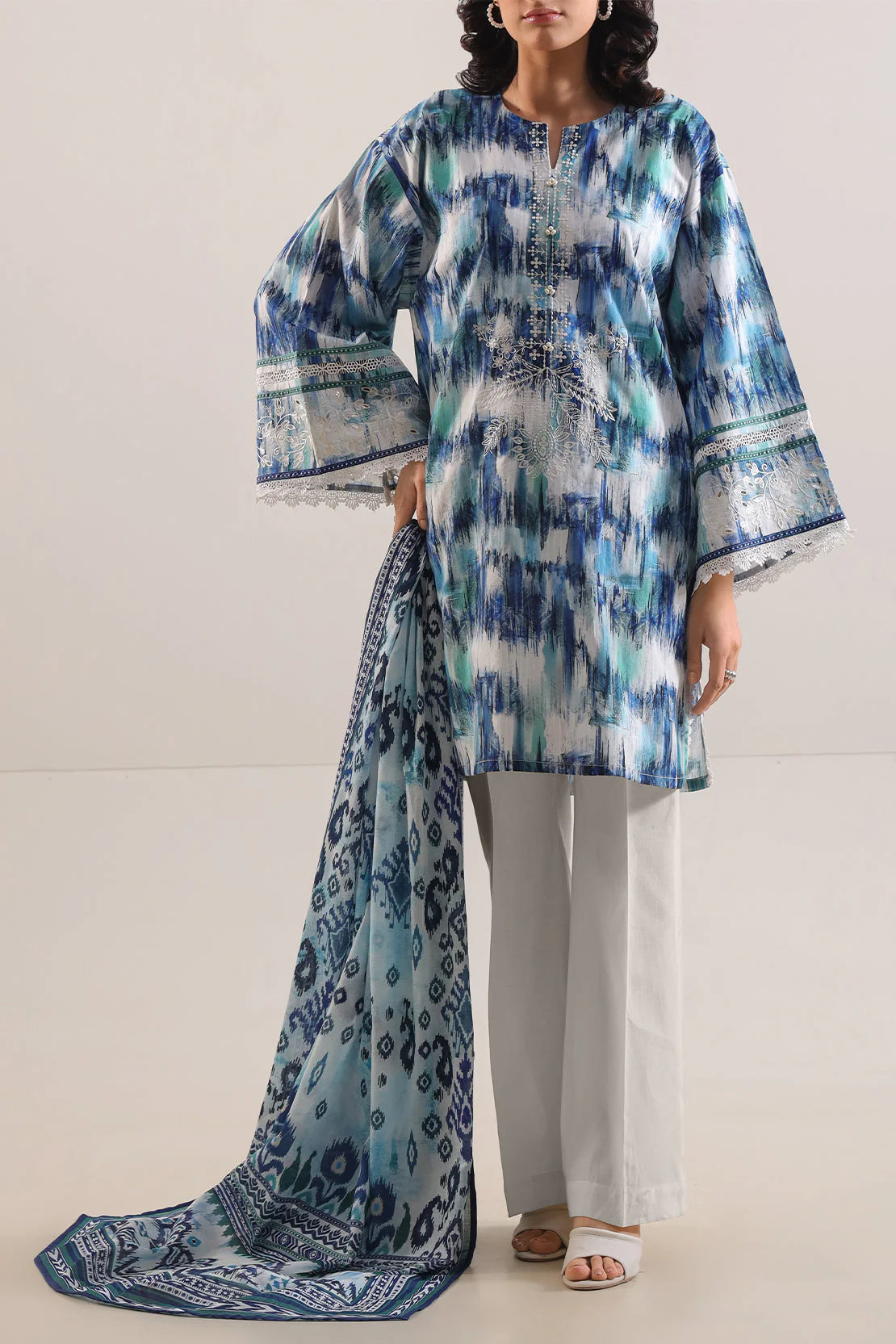 Unstitched Printed Embroidered Cotton Tencel 3 Piece