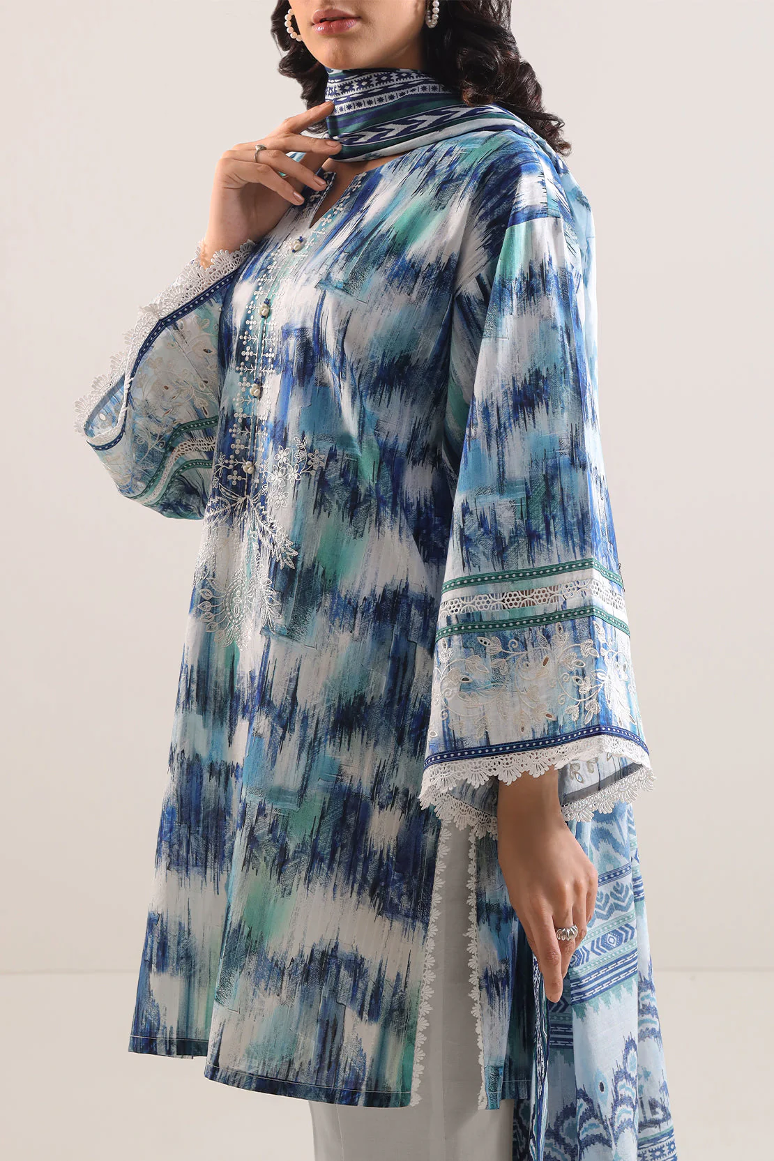 Unstitched Printed Embroidered Cotton Tencel 3 Piece - Image 2