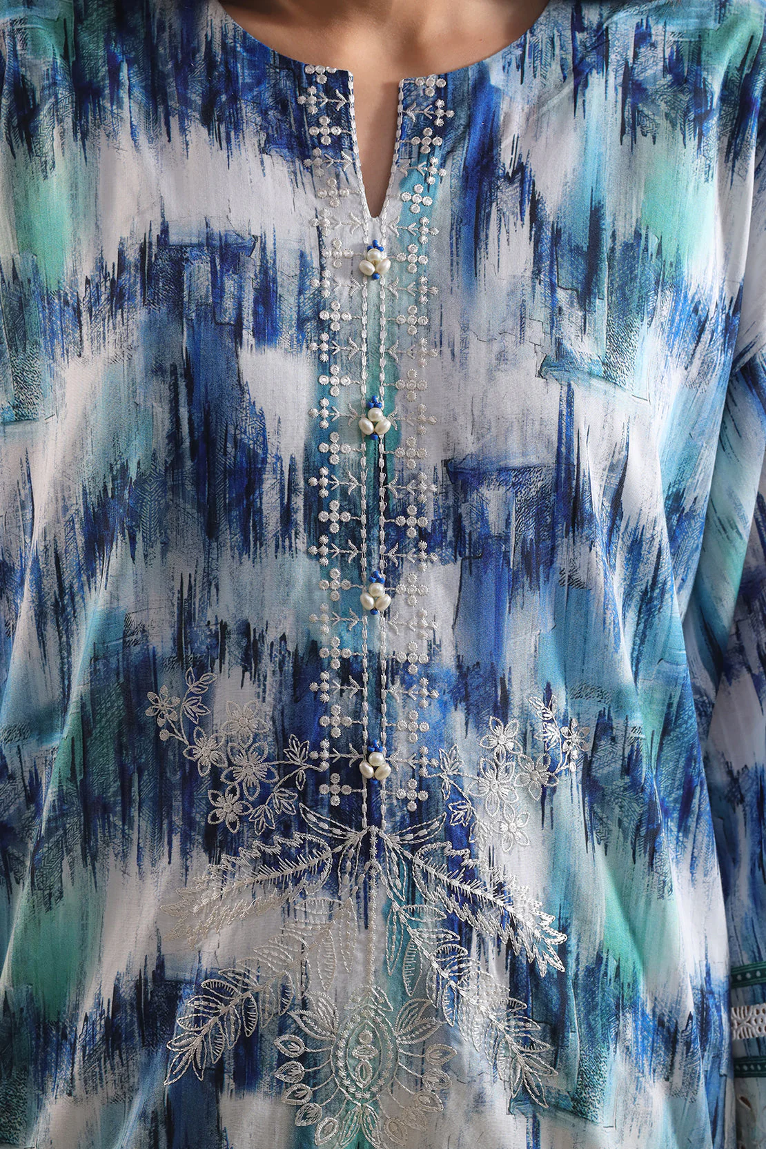 Unstitched Printed Embroidered Cotton Tencel 3 Piece - Image 4