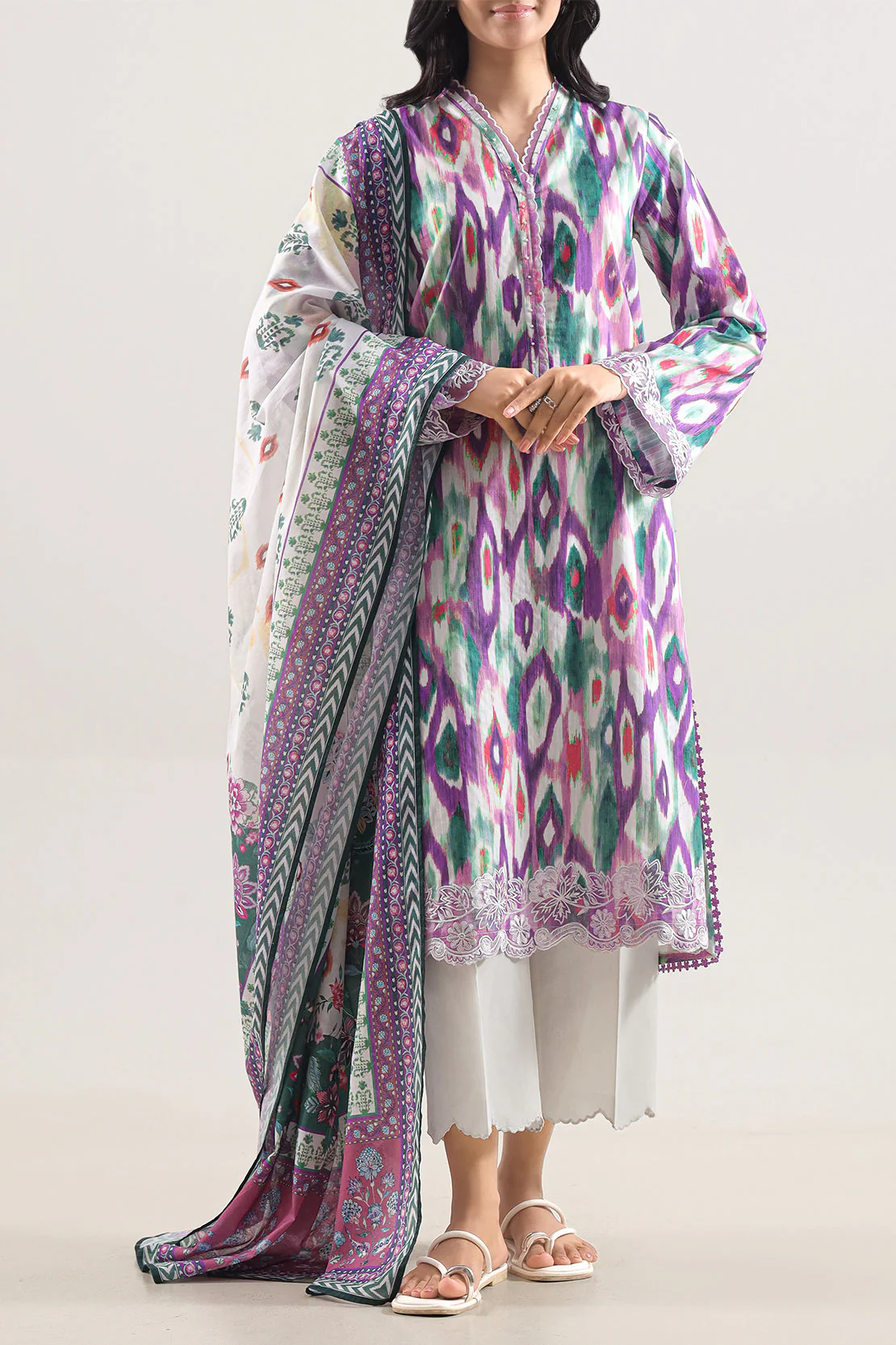 Unstitched Printed Embroidered Cotton Tencel 3 Piece - Image 2