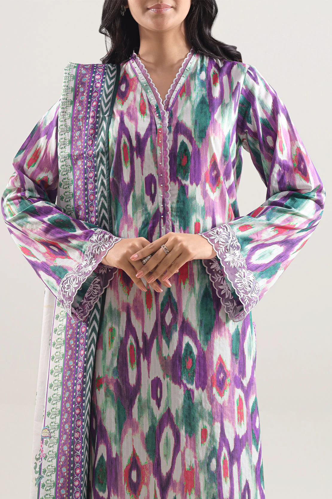 Unstitched Printed Embroidered Cotton Tencel 3 Piece - Image 3