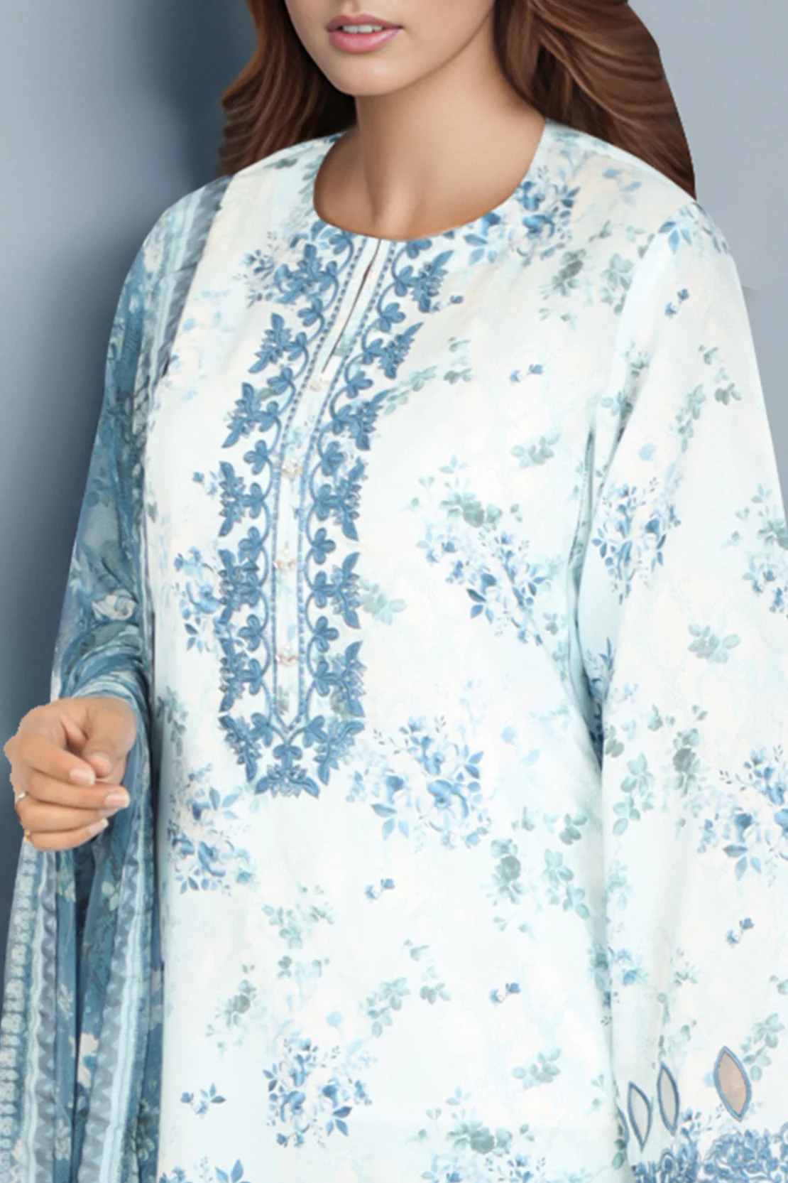 Unstitched Printed Embroidered Lawn 2 Piece (Shirt/Trouser)