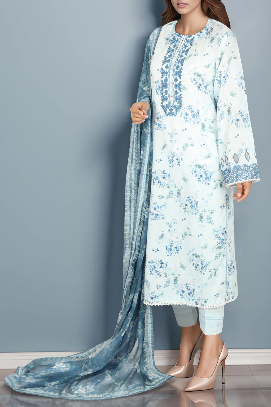 Unstitched Printed Embroidered Lawn 2 Piece (Shirt/Trouser) - Image 2